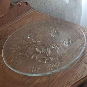 Christmas Glass Teddy Bear Platter NWOT